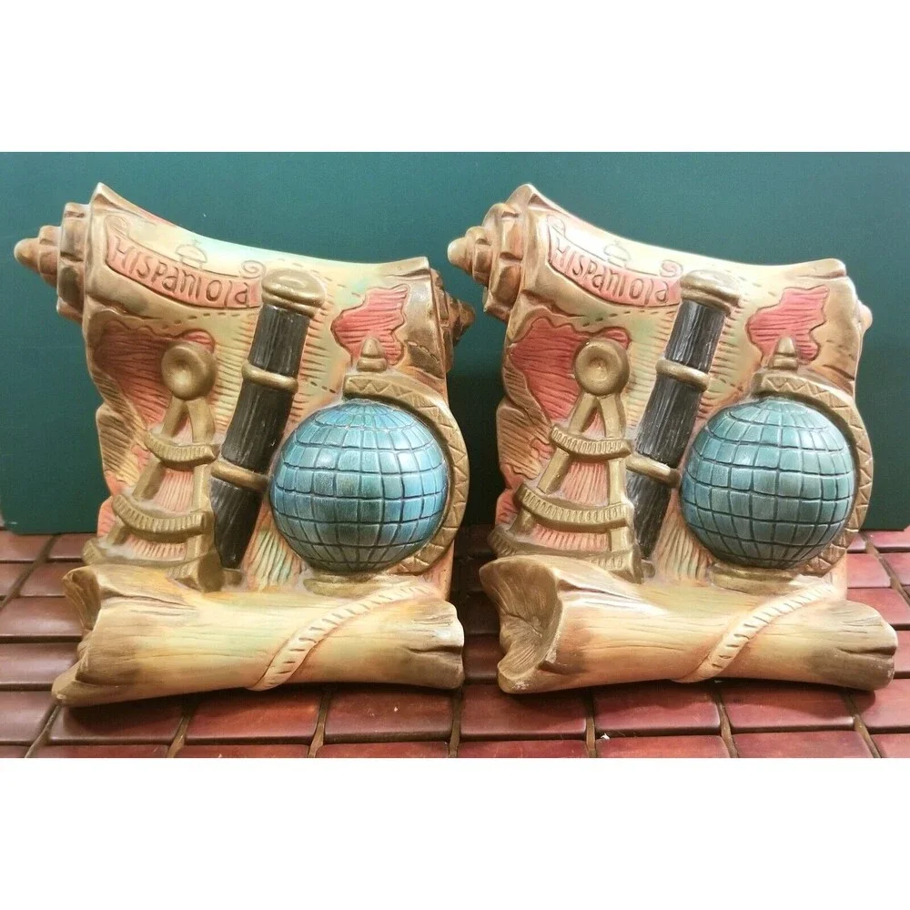 Vintage Midcentury Nautical Hispaniola Bookends Ceramic Universal Statuary Co.